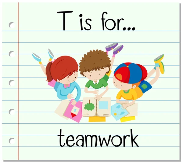 Flashcard letter T is voor teamwork — Stockvector