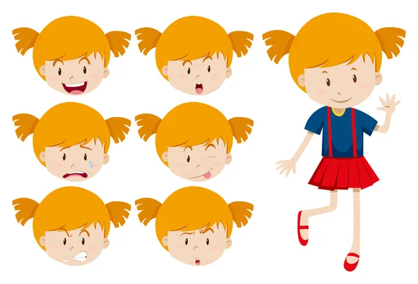 Linda chica con expresiones faciales — Vector de stock