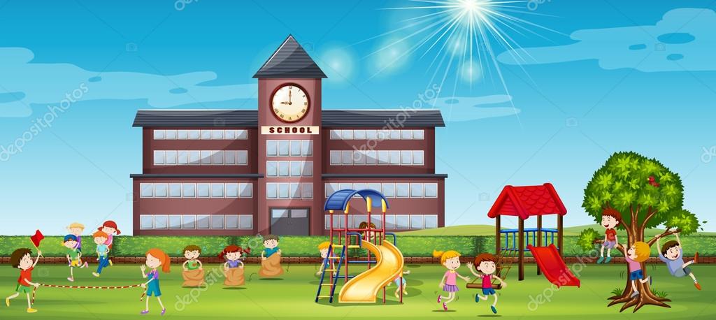 Niños jugando en el patio de la escuela — Archivo Imágenes Vectoriales