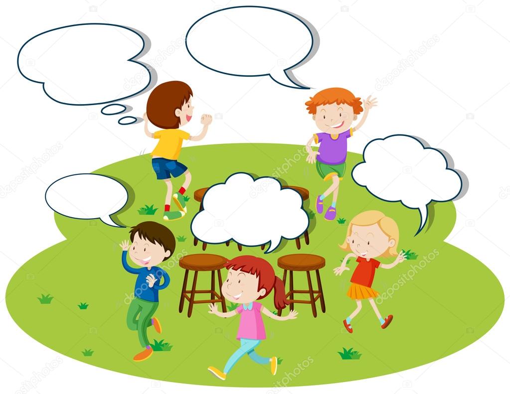 Children playing music chairs in the park Stock Vector by