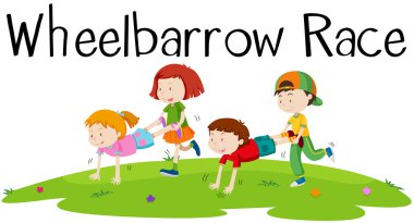 Children playing wheelbarrow race clipart