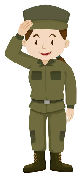 Female soldier in green uniform — Stock Vector