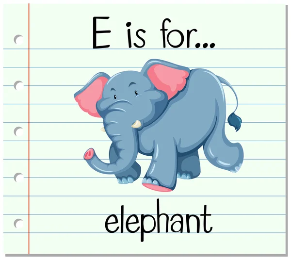 Flashcard lettre E est pour éléphant — Image vectorielle