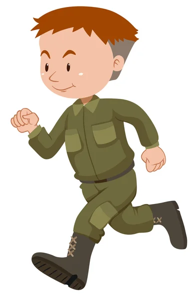Soldier in green uniform running — Stock Vector