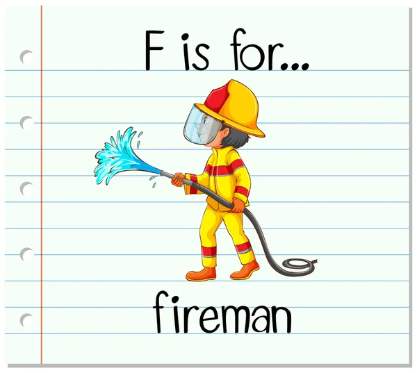 Flashcard letra F é para bombeiro — Vetor de Stock