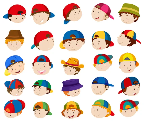 Boy heads with facial expressions — Stock Vector