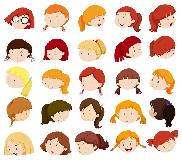 Têtes de fille avec des expressions faciales — Image vectorielle