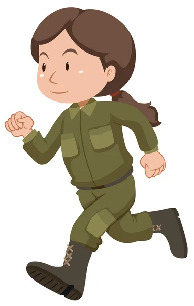 Female soldier in uniform running — Stock Vector
