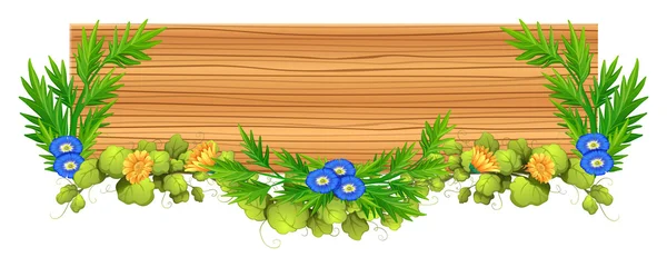 Tavola di legno con vite e fiore — Vettoriale Stock