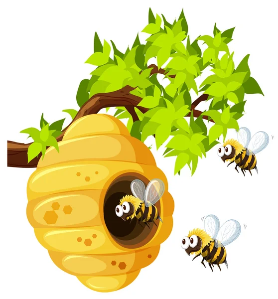 Bees flying around beehive — Stock Vector