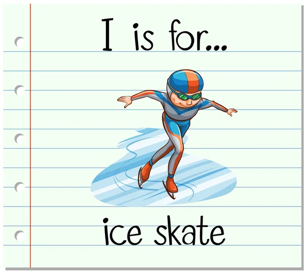 Carta Flashcard I es para patinaje sobre hielo — Vector de stock