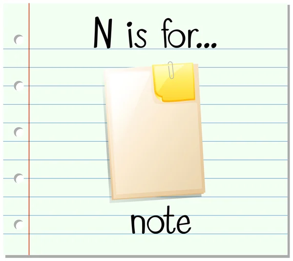 Flashcard lettre N est pour note — Image vectorielle