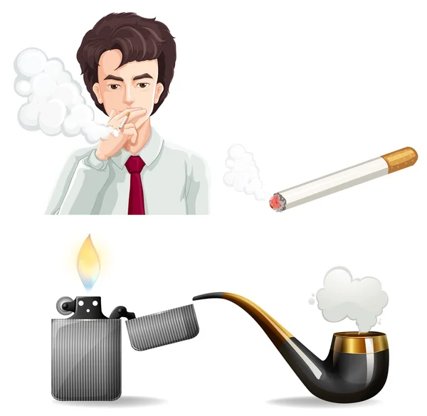 Hombre fumando y pipas — Vector de stock