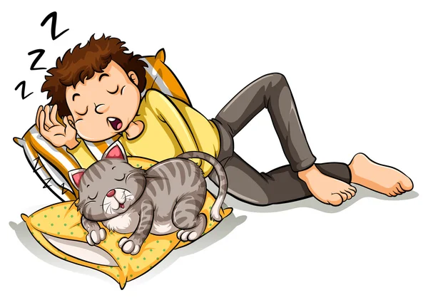 Hombre tomando siesta con gato mascota — Vector de stock