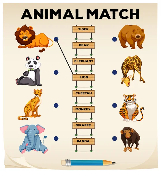 Animal a juego con imágenes y palabras — Archivo Imágenes Vectoriales