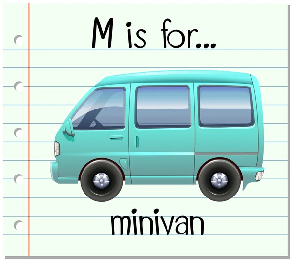 Flashcard letter M is voor minibus — Stockvector