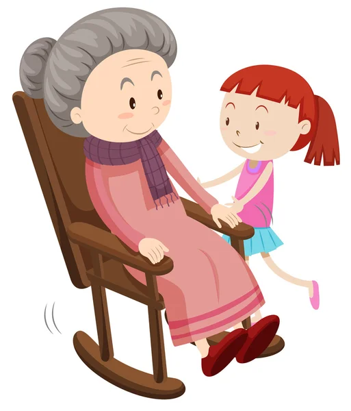 Oma op de schommelstoel of het meisje — Stockvector