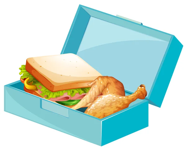 Lunchbox mit Sandwiches und gebratenem Huhn — Stockvektor