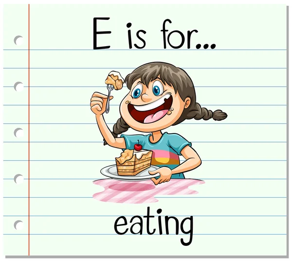 Flashcard lettre E est pour manger — Image vectorielle