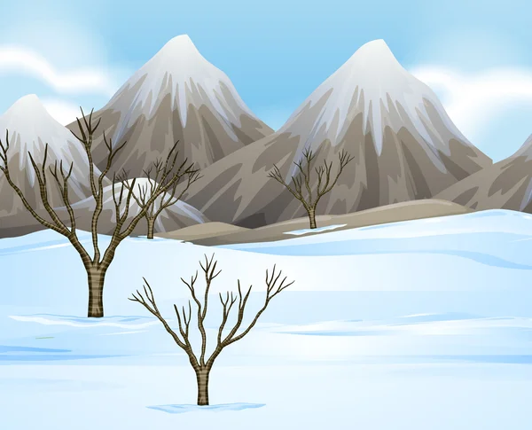 Escena natural con nieve en el suelo — Vector de stock