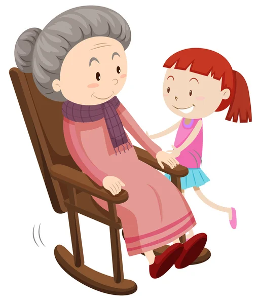 Grandmother on the rocking chair and girl — Stock Illustration Grandmother on the rocking chair and girl Stock Illustration
