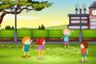 çocuklar parkta seksek oynarken