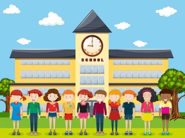 Çocuklar okul zemin ayakta