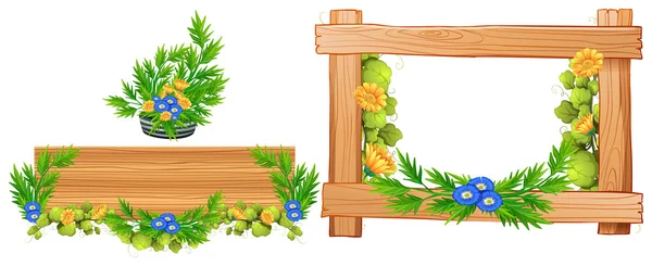 Houten frames met bloemen — Stockvector