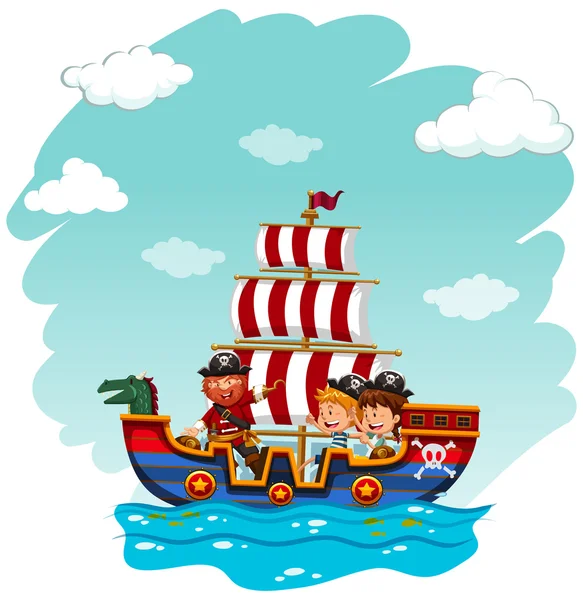Kinderen rijden op viking boot — Stockvector