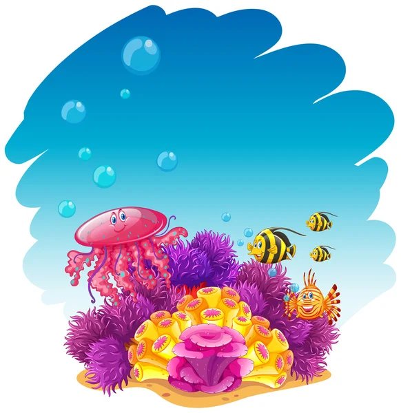 Scène sous-marine avec méduses et coraux — Image vectorielle