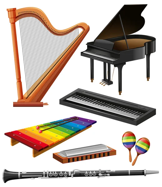 Diferentes tipos de instrumentos musicais — Vetor de Stock