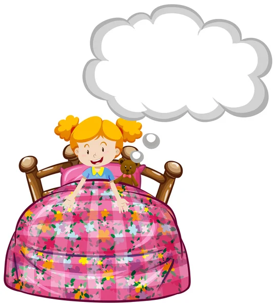 Chica en cama con osito de peluche — Vector de stock