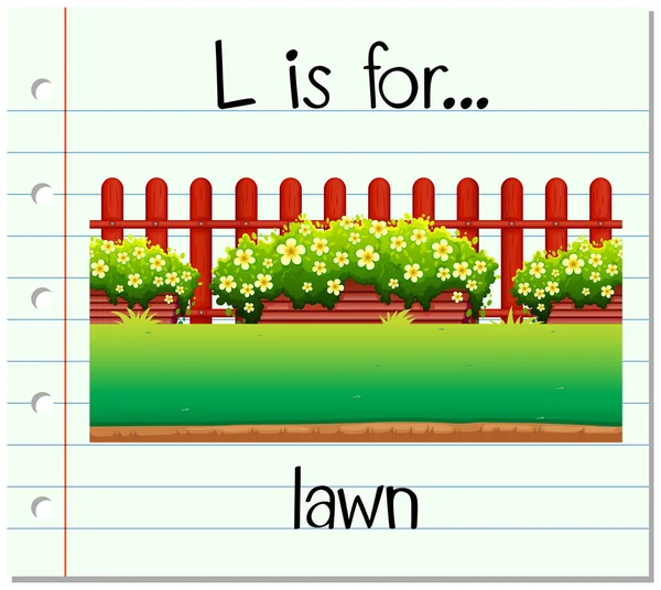 Flashcard bokstaven L är för gräsmatta — Stock vektor
