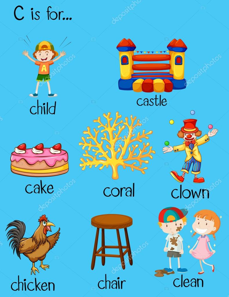 Pictures letter c words Different words for letter C — Stock Vector