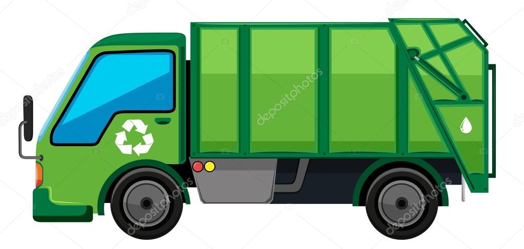 Garbage truck in green color