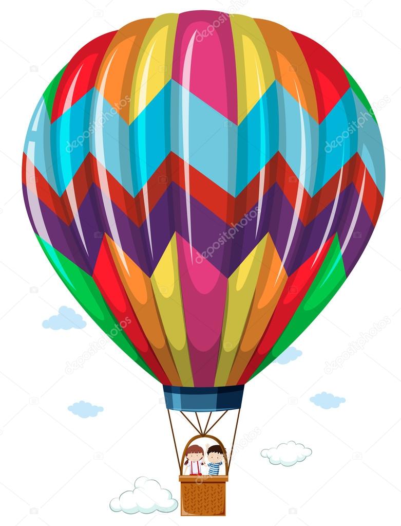 Cartoon kids riding a hot air balloon, Stock vector
