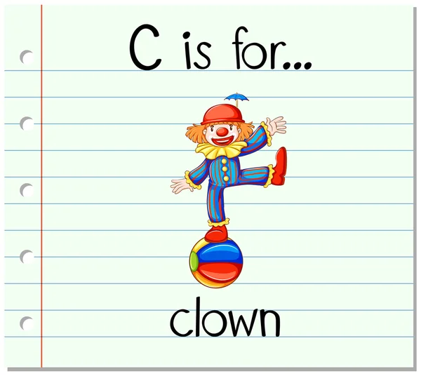 La lettera C della flashcard è per clown — Vettoriale Stock