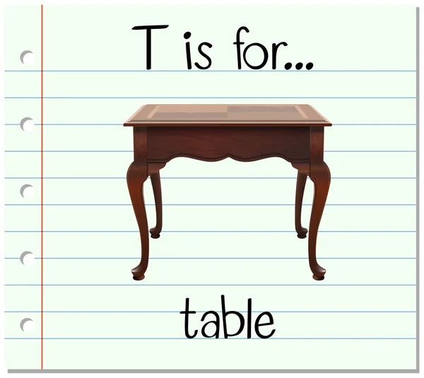 Flashcard lettre T est pour la table — Image vectorielle