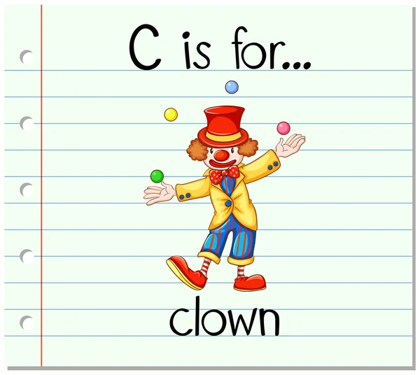 Flashcard bokstaven C är för clown — Stock vektor