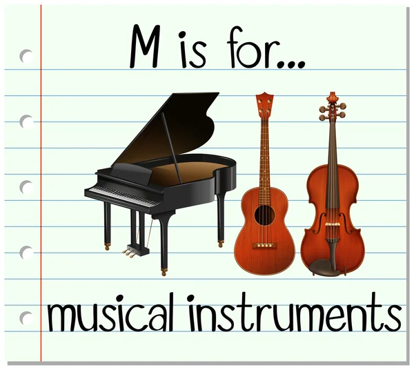 Flashcard lettre M est pour la musique — Image vectorielle