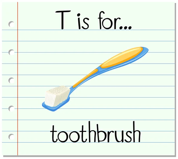 Flashcard letter T is for toothbrush — Stock Vector