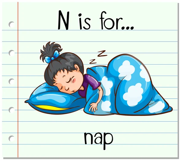 Flashcard lettre N est pour la sieste — Image vectorielle