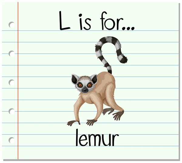 Flashcard bokstaven L är för lemur — Stock vektor