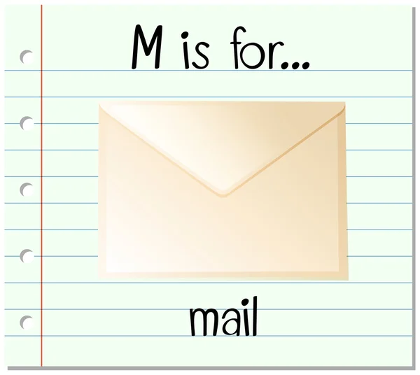 Flashcard letter M is voor mail — Stockvector