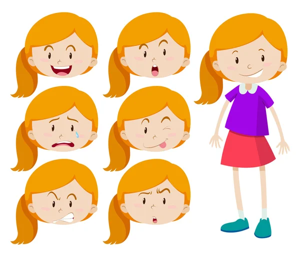 Girl with different expressions — Stock Vector