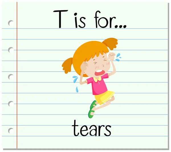 Flashcard lettre T est pour les larmes — Image vectorielle