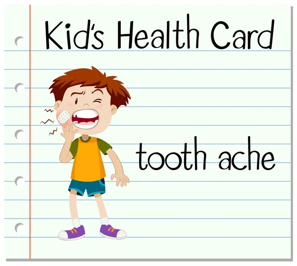 Cartão de saúde com menino com dor de dente — Vetor de Stock