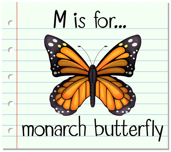 Flashcard lettera M è per farfalla monarca — Vettoriale Stock
