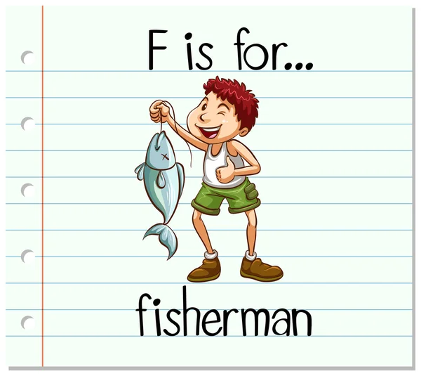 Flashcard letra F es para el pescador — Archivo Imágenes Vectoriales