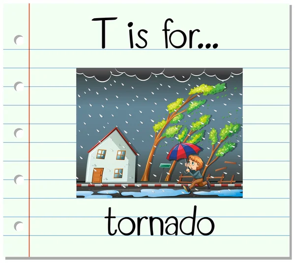 Carta Flashcard T é para tornado — Vetor de Stock